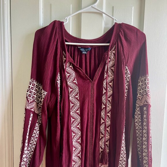 American Eagle Outfitters Tops - Boho red American Eagle long sleeve blouse